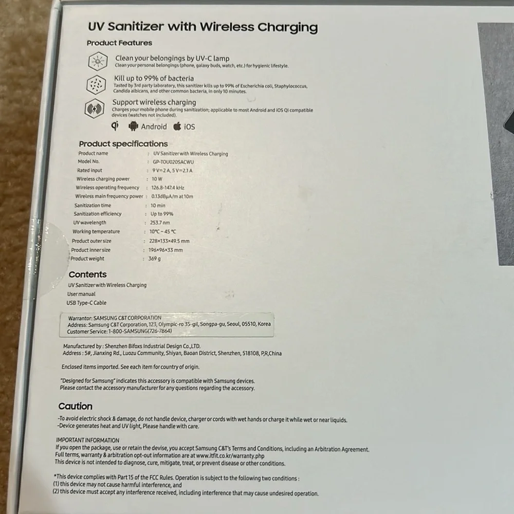 Samsung UV sanitizer